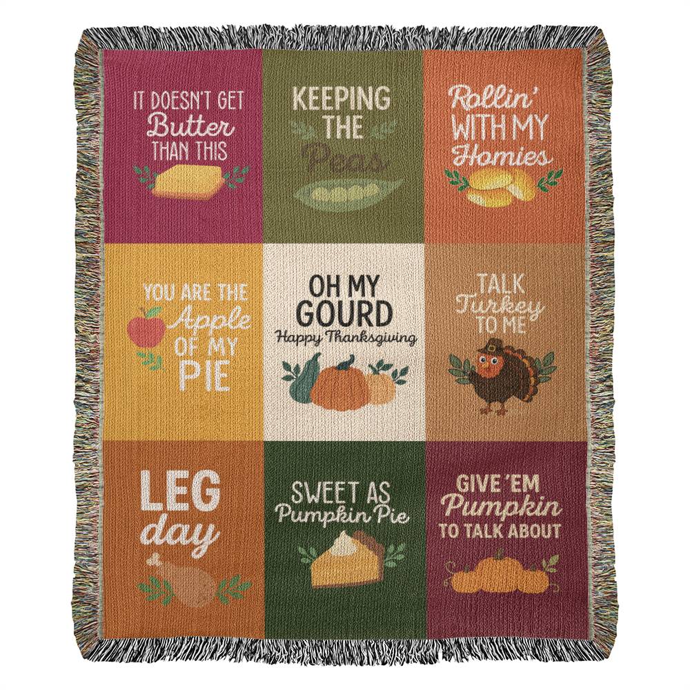 Gift for Thanksgiving — "Keeping the Peas" Cozy and Humorous Woven Blanket