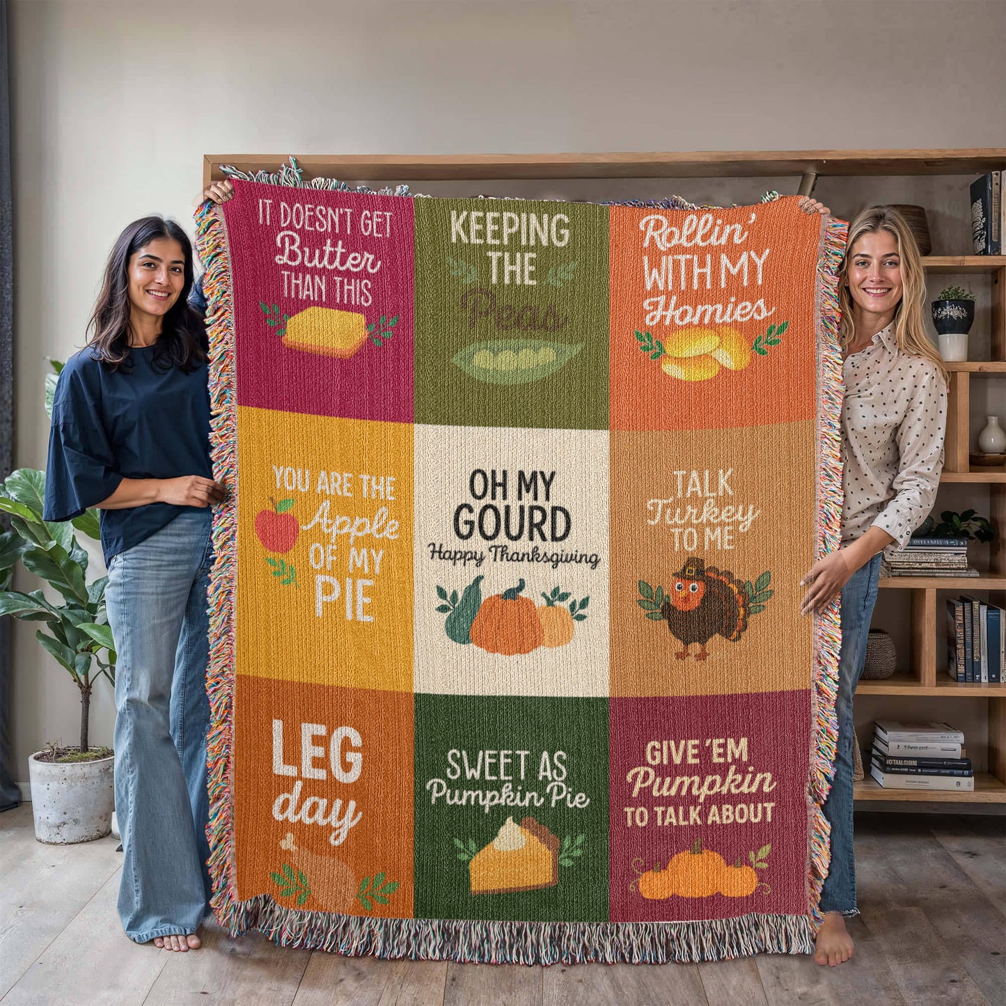 Gift for Thanksgiving — "Keeping the Peas" Cozy and Humorous Woven Blanket