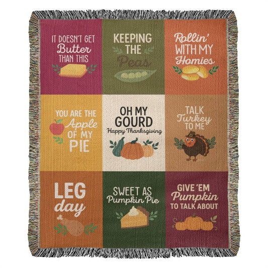 Gift for Thanksgiving — "Keeping the Peas" Cozy and Humorous Woven Blanket